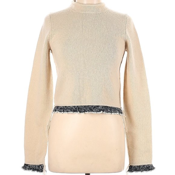 NWT Acne Studios Beige Roll Neck Wool w/Fringe & Ruffles Pullover Sweater Size L - Picture 1 of 6